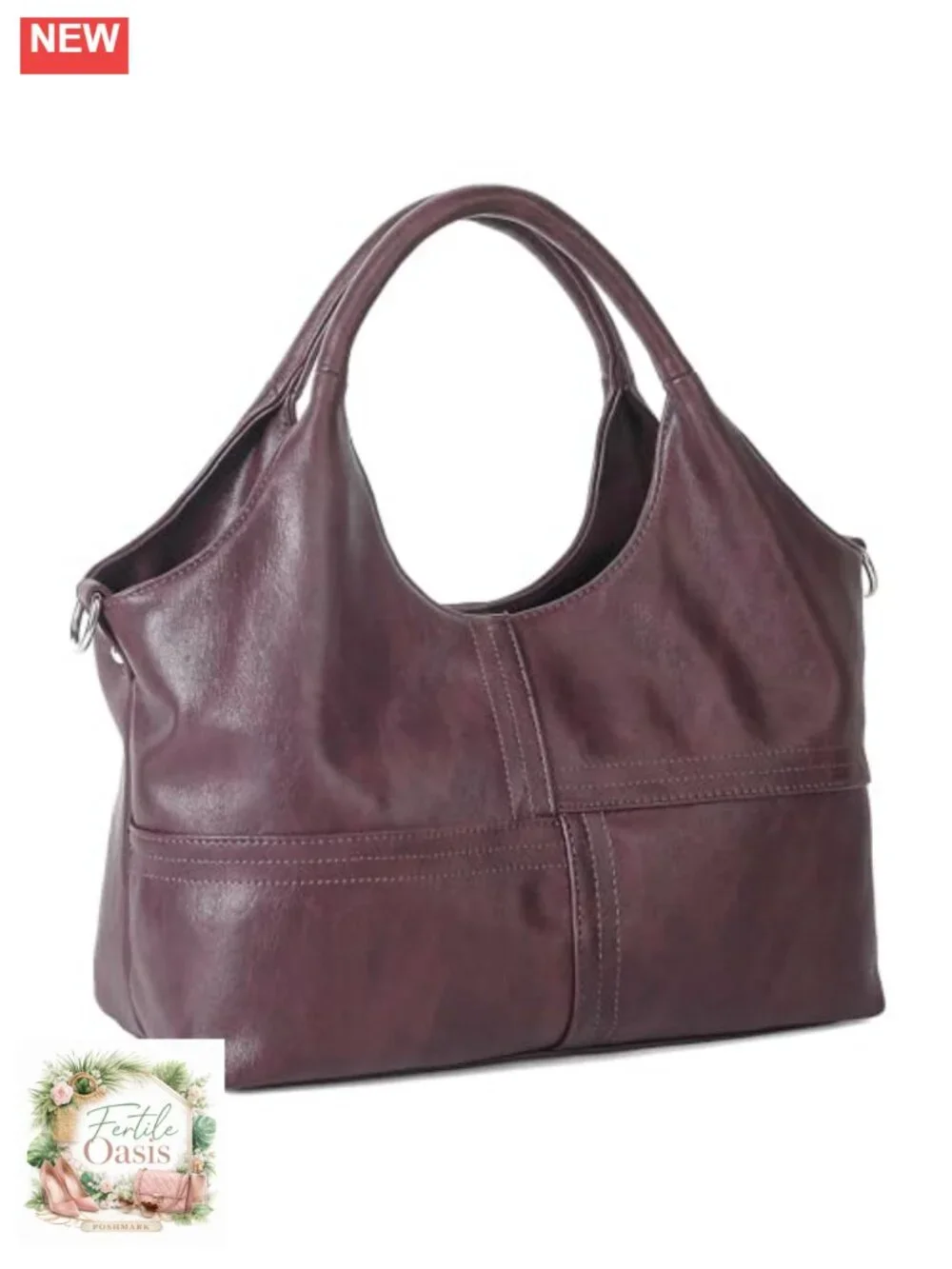 Medium Vegan Leather Tote Hobo Bag with Satchel Strap, Two Handles, Crossbody